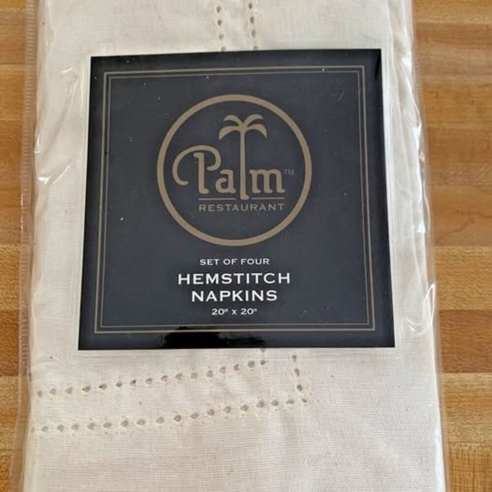 NIP Palm Restaurant Set Of Four Hemstitch Napkins Ivory 20"X20"